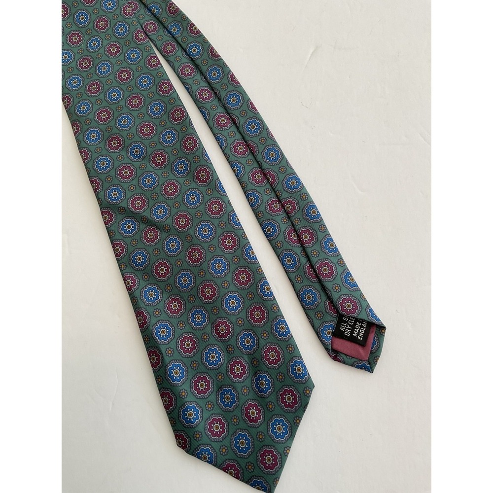 Rare John Comfort Green Pink Blue Floral Geometric Made In England Silk Tie